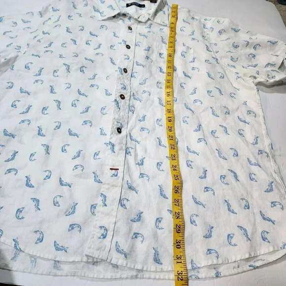 Cremieux Collection Shirt Men Button Down White Fish Print Short Sleeve  Casual - Picture 7 of 14